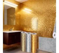 Takezuaa 2 Roll 3D Mosaic Self-Adhesive Wallpaper 40x300cm 2.2mm Thick PVC Waterproof Peel and Stick Wallpaper for Kitchen Bathroom Gold Luxury Mirror Reflective Texture for KTV Bar