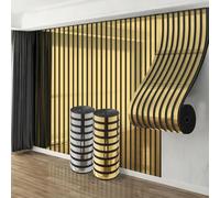 Takezuaa 2 Roll Self Adhesive Thermal Insulation Wallpaper 6mm Thick Mirror Imitation Grille Stripe Metallic Peel and Stick Wallpaper for Living Room,Bedroom 40cm x 3m - Gold