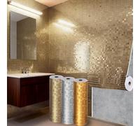 Takezuaa 4 Roll 3D Mosaic Self-Adhesive Wallpaper 40x300cm 2.2mm Thick PVC Waterproof Peel and Stick Wallpaper for Kitchen Bathroom Champagne Luxury Mirror Reflective Texture for KTV Bar