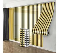 Takezuaa 4 Roll Self Adhesive Thermal Insulation Wallpaper 2.2mm Thick Mirror Imitation Grille Stripe Metallic Peel and Stick Wallpaper for Living Room,Bedroom 40cm x 3m - Gold