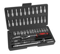 Takezuaa 46 Pieces 1/4 Inch Drive Socket Set Ratchet Wrench Set,Ratchet Spanner Set with 13PCS Cr-V Sockets,Bit Socket Set Metric & Extension Bar,Socket Wrench Set for Household Car Bike Repair