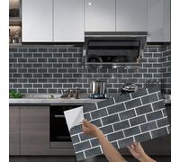 Takezuaa 50Pcs Brick Self Adhesive Wall Tiles, Bathroom Tile Stickers Black 30x60cm, Peel and Stick Waterproof Oilproof Tiles Retro Style DIY Home Decor for Kitchen