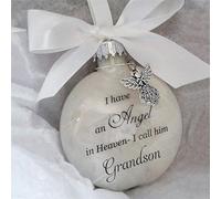 Takezuaa Christmas Memorial Baubles Ball,Feather Ball With Angel Xmas Tree Remembrance Decorations Bereavement Gift to Remember Loved Ones Xmas - Grandson