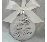 Takezuaa Christmas Memorial Baubles Ball,Feather Ball With Angel Xmas Tree Remembrance Decorations Bereavement Gift to Remember Loved Ones Xmas - Niece