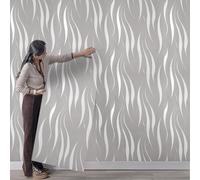 Takezuaa Grey White 3D Embossed Wallpaper Non-Woven Wave Stripes Roll Silver Glitter Textured Wall Paper for Livingroom Bedroom Hallway Kitchen Front Room