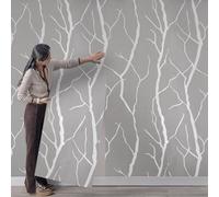 Takezuaa Grey White Wallpaper Glitter Textured 3D Effect Embossed Wallpapers Striped Branch Glitter Wall Paper Roll Modern Feature for Living Room Bedroom Hallway Kitchen Front Room