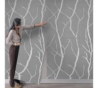 Takezuaa Silver Grey Wallpaper Glitter Textured 3D Effect Embossed Wallpapers Striped Branch Glitter Wall Paper Roll Modern Feature for Living Room Bedroom Hallway Kitchen Front Room