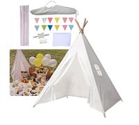 Takezuaa Teepee Tent for Kids With Bunting & Carry Bag - Polyester Foldable Children Play Tent for Indoor Outdoor Use - Sleepover Tipi Playhouse Toy Gift for Girls Boys (White)