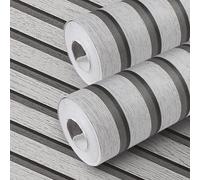 Takezuaa Wood Slats Wallpaper 53 X 950cm Non-Woven Natural Wood Grain Effect Wallpaper Roll Wooden Slat Wallpapers Modern Realism Contemporary Feature Wall Grey 2 Roll