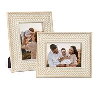 takfot Boho Picture Frames 5x7 Family Picture Frame 2 Pack, Bohemian Rattan Decor Farmhouse Wood Frames for Wall Mount or TableTop Gift for Mom Grandma Women Family
