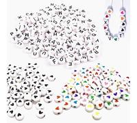 TakFree Letter Beads for Bracelet Making, 600pcs Alphabet Heart Bracelet Letter Beads White Round Acrylic Letters Bead for Jewellery Making-4 * 7mm