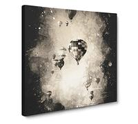 Taking a Hot Air Balloon Ride Paint Splash Modern Canvas Wall Art Print Ready to Hang, Framed Picture for Living Room Bedroom Home Office Décor, 20x20 Inch (50x50 cm)