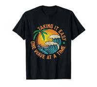Taking It Easy One Wave at A Time Funny Surfing Surf Grunge T-Shirt