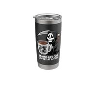 Taking Life One Coffee at a Time. Grim Reaper Dark Humor Stainless Steel Insulated Tumbler