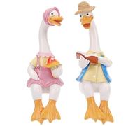 Takingup 1 Pair Sitting Couple Duck Statue Garden Ornaments, Cute Resin Lovers Figurines with Outfits for Indoor Outdoor Yard Lawn Home Decor