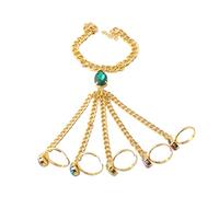 Takingup 1pc Multicolored Bracelet War Costume, Diamond Bracelet with Rings, Multicolored Ring, Hand Chain