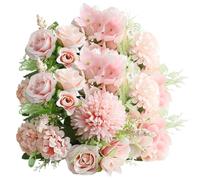 Takingup 2Pcs Artificial Flowers, 11.8inches Assorted Silk Rose Orchid Hydrangea 7 Heads Bouquet for Wedding Decor Artificial Flowers
