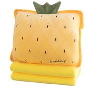 Takingup 3 in 1 Pillow Blanket Stuffed Pineapple Fruit Travel Blanket and Pillow Set Plush with Warming Hands Hole for Airplane Travel