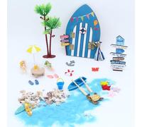 Takingup Complete Beach Scene Miniatures with Palm Tree Sun Umbrella Figures & Sand 1:12 Scale Dollhouse Decor Dollhouse Accessories, Miniatures