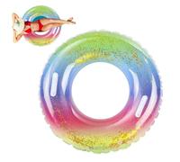 Takingup Inflatable Swimming Ring for Adults Rainbow Sequins with Handle Pool Float for Summer Beach Party, One Size, Multi-Color, Inflatable Swim Ring