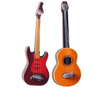 Takingup Miniature Guitar, 2Pcs Dollhouse Mini Electric Guitar Musical Instrument - Plastic Miniature Accessories for Mini House Decoration and DIY Scenes