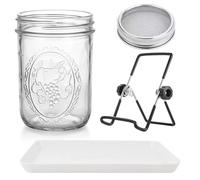 Takingup Sprouting Jar Kit, 500ml Wide-Mouth Glass Sprout Jars with Stainless Steel Lid & Stand for Easy Sprouts Growing Kit, Complete Set for Bean & Seed Sprouting Sprouts Growing