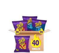 Takis 40 Pieces/28.3 g Assorted Pack, assorted mixed rolled tortilla chips - (20) Fuego 28.3 g, (20) Blue Heat 28.3 g