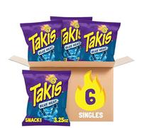Takis Blue Heat Rolled Spicy Tortilla Chips, Hot Chili Pepper Artificially Flavored, Multipack with 6 Individual Bags, 3.25 Ounces Each