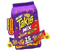 Takis Mini Fuego and Nitro Rolled Tortilla Chips, Hot Chili Pepper and Lime and Habanero and Lime Artificially Flavored, 25 Individual Snack Packs, 1.23 Ounces Each, Net Weight of 30.75 Ounces