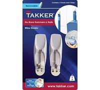Takker® 2 Wire Hooks & 4 Adhesive Strips | Multi-Purpose Hanging | No Tools Needed | Easy Apply & Re-Useable | Damage-Free Removal, No Residue | Easy Stick, No Damage Solutions | Hang Up to 1 kg