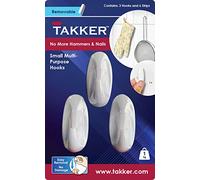 Takker® 3 Small Hooks & 6 Adhesive Strips | Multi-Purpose Hanging Solution | No Tools Needed | Easy Apply & Re-Useable | Damage-Free Removal, No Residue | Easy Stick, No Damage Solutions