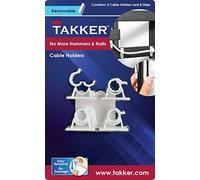 Takker® 4 x Cable Holder Tidy & 8 x Sticky Strips | Strong Adhesive Clips | Organise Electronics Cords, Wires & Cables | Damage-Free Removal, No Residue, Re-Useable | Easy Stick, No Damage Solutions