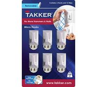 Takker® 6 Micro Adhesive Wall Hooks & 12 Strips, Multi-Purpose, Holds 500 g