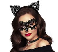 Takmor Masquerade Mask for Women,Cat Ears Headband Black Choker Lace Cat Woman Outfit Adult for valentines gifts for him of Valentine'S Day Costume Party Nightclub Face Mask Carnival