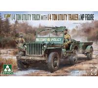 Takom 1/35 US Army ¼ton Utility Truck With ¼ton Utility Trailer + MP Figure -...