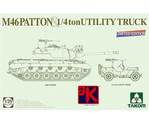Takom 2117X M46 Patton US Medium Tank & ¼ Ton Utility Truck 1/35 Scale Kit -T48