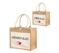 TAKONE 2-Piece Set Mama Kram & Baby Kram Bag - Jute Jute Bag (30 x 20 & 26 x 18 cm) - Gift for Maternity Protection, Colleague, Mom to Be