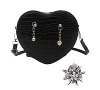 TAKONE Women's Dirndl Bag - Traditional Bag Black in Heart Shape with Shoulder Strap - Handbag for Oktoberfest and Carnival