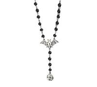 TAKOXIA Necklaces for Women, Silver Flying Bat Pentagram Necklace Black Rosary Necklace Jewelry Gothic Halloween Necklace Fashion Jewelry for Women