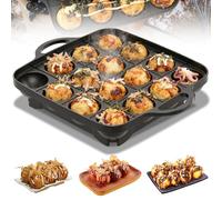 Takoyaki Pan, Premium Cast Iron 16-Hole Biscuit Pan, Nonstick Baking Tray,Octopus Ball Maker for Pancake Balls and Takoyaki,25.8×21×4cm