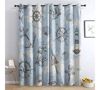 TAKUAN Anchor Curtains for Bedroom Living Room, Nautical Blackout Curtains 66x72 Inch 2 Panels Set, Thermal Eyelet Drapes, 72 Drop Decorative Patterned Window Treatments