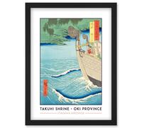Takuhi Shrine Oki Province Utagawa Hiroshige Japan Woodblock Classic Collection Artwork Framed Wall Art Print A4 Artery8 Black One Size