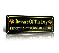 TAKULA Beware of Dog Sign - 25 * 9 cm Brushed Aluminium Warning, Laser Engraved With Self-Adhesive Stickers for Fence Gates or Doors | Pack of 1