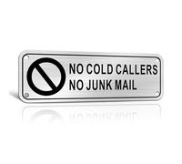 TAKULA No Junk Mail and Cold Caller Sign - 15 * 5cm Metal Sign for Front Door With Pre-drilled Holes and Adhesive Backing | 1 Pack