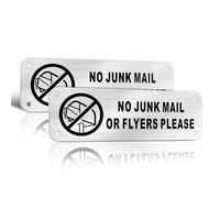 TAKULA No Junk Mail Sticker for Letterbox-15 * 5cm Brushed Metal Aluminium Sign with Pre-drilled Self-adhesive Holes-Stop Sign for Front Door Wall Mailboxes|Pack of 2