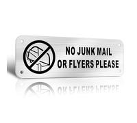 TAKULA No Junk Mail Sticker for Letterbox-15 * 5cm Brushed Metal Aluminium Sign with Pre-drilled Self-adhesive Holes-Stop Sign for Front Door Wall Mailboxes|Pack of 1