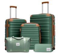 TAKUMI Luggage Set 5 Piece with Duffel Bag ABS Hardshell Suitcase Set with Double Spinner Wheels Travel Lugagge with TSA Lock Lightweight Carry On Suitcase, GREEN BROWN, 5 Piece Set, Hardsheel Luggage
