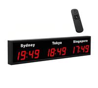 TAKUNE LED World Clock 3-5 Time Zone Display (Customizable City Time) - Wall Mounted Digital International, Remote Controlled, Ideal For Hotel Receptions, Offices And Airports(Red,3 cities)