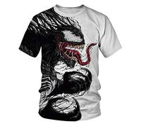 TAKUSHI HF Unisex 3D Print Creative Super Hero Short Sleeve T-Shirt Casual Graphic Tops, Black White Venom, XXL/3XL