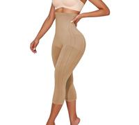 Takusun Shapewear Leggings for Women Tummy Control High Waisted Capri Body Shaper Butt Lift Thigh Slimmer, Almond, Large
